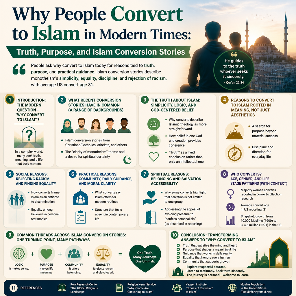 Why People Convert to Islam in Modern Times: Truth, Purpose, and Islam Conversion Stories + (infograph)