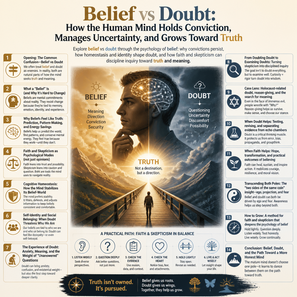 Belief vs Doubt: How the Human Mind Holds Conviction, Manages Uncertainty, and Grows Toward Truth + (infograph)
