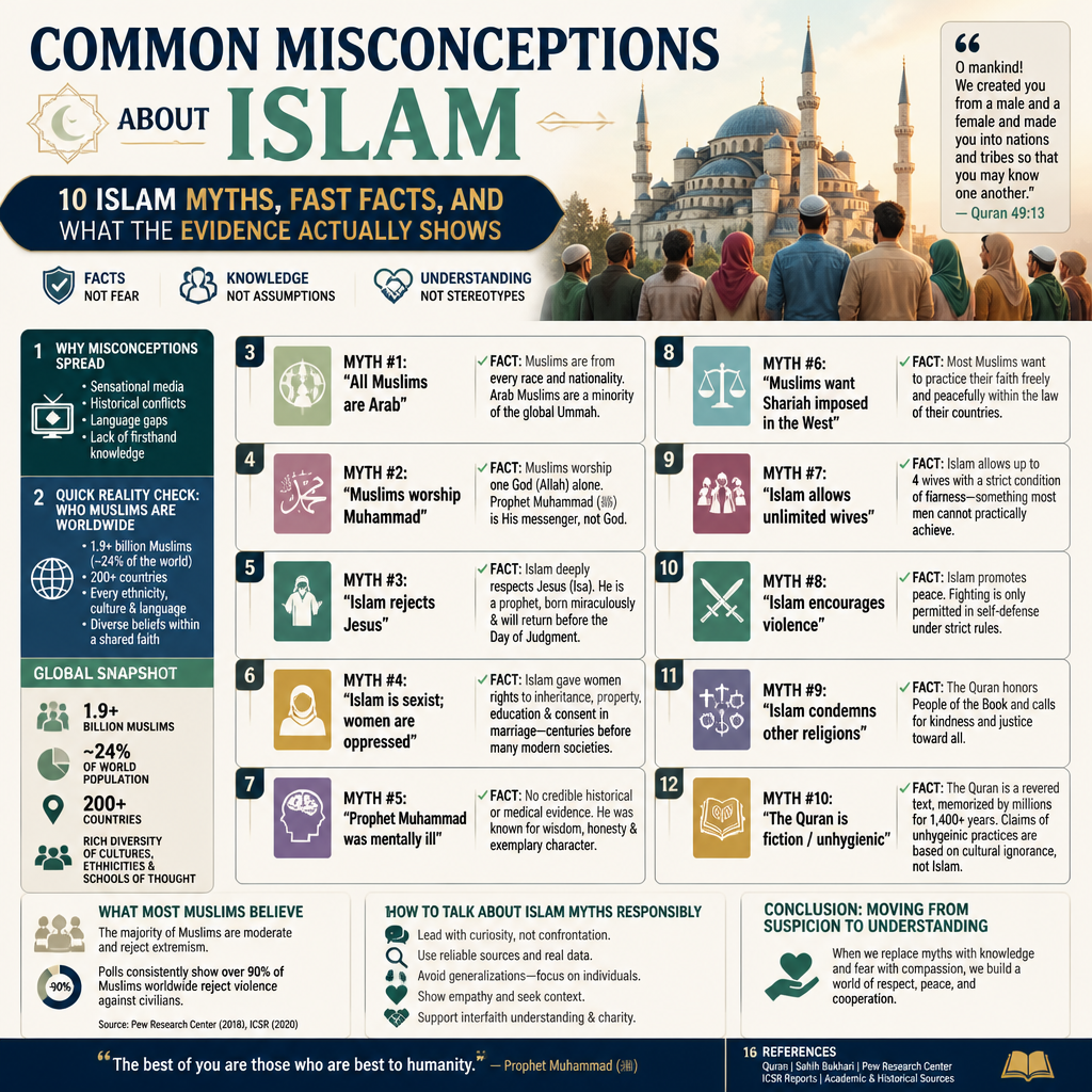 Common Misconceptions About Islam: 10 Islam Myths, Fast Facts, and What the Evidence Actually Shows + (infograph)