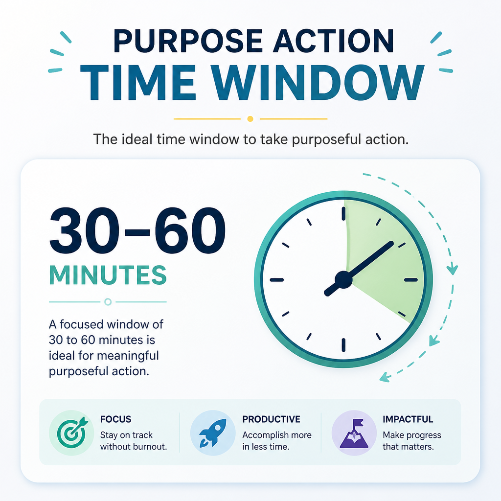 Daily micro-questions and time window for purpose action