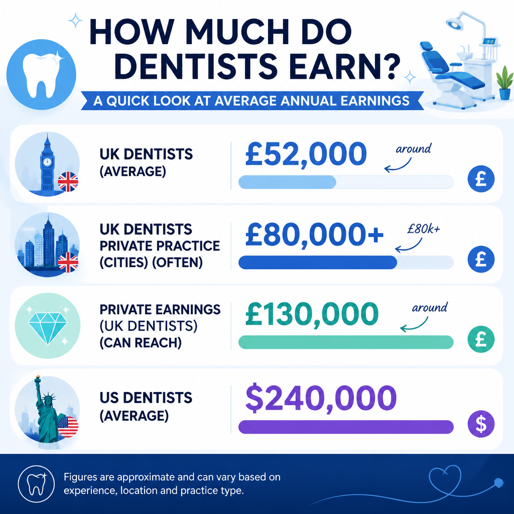 Dentistry earnings distribution (UK/US)