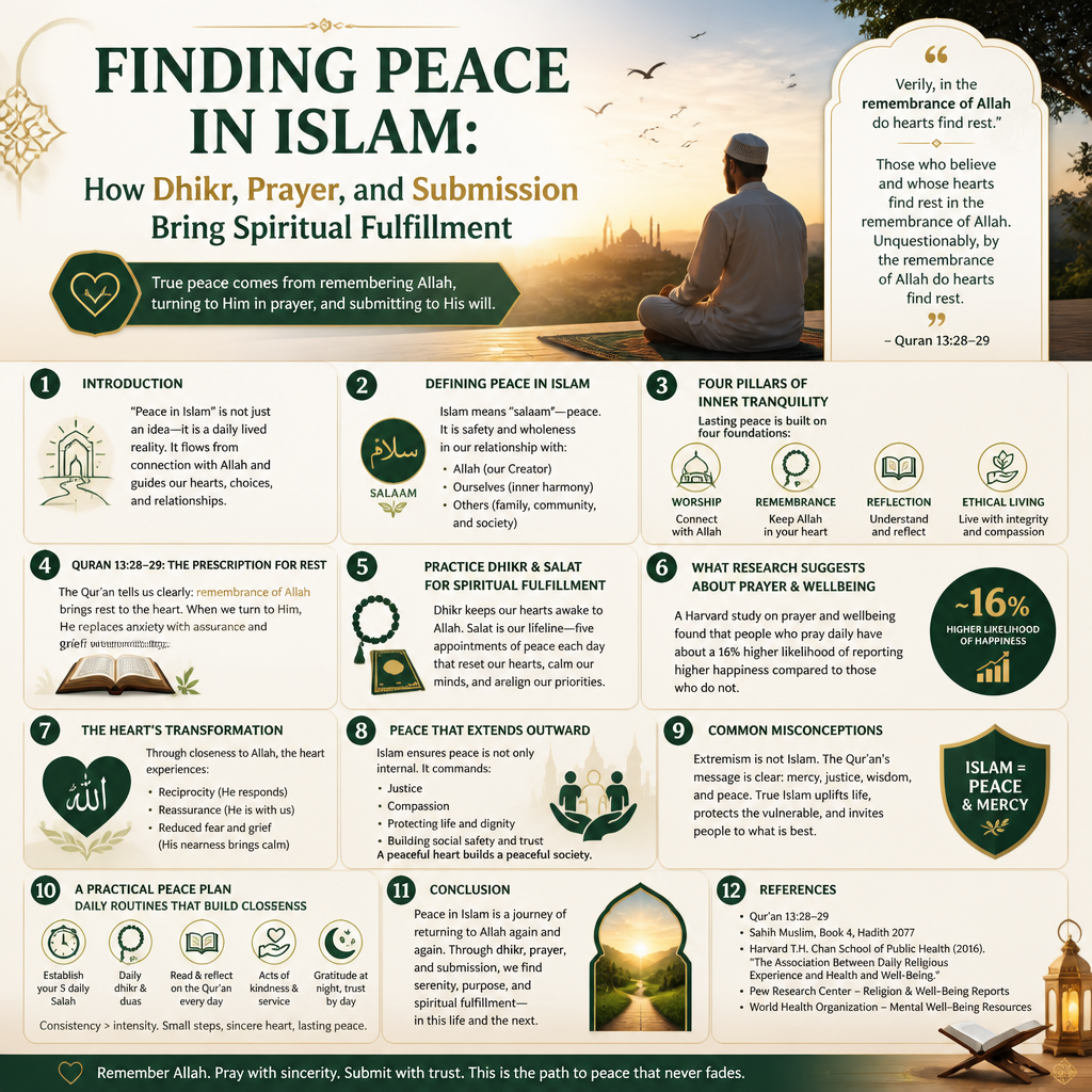 Finding Peace in Islam: How Dhikr, Prayer, and Submission Bring Spiritual Fulfillment + (infograph)