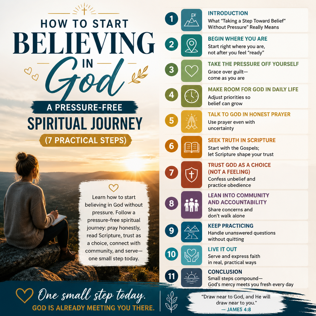 How to Start Believing in God: A Pressure-Free Spiritual Journey (7 Practical Steps) + (infograph)