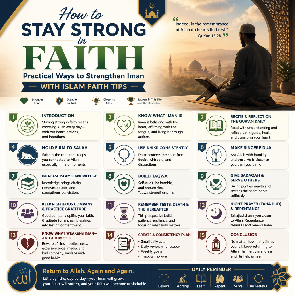 How to Stay Strong in Faith: Practical Ways to Strengthen Iman With Islam Faith Tips + (infograph)