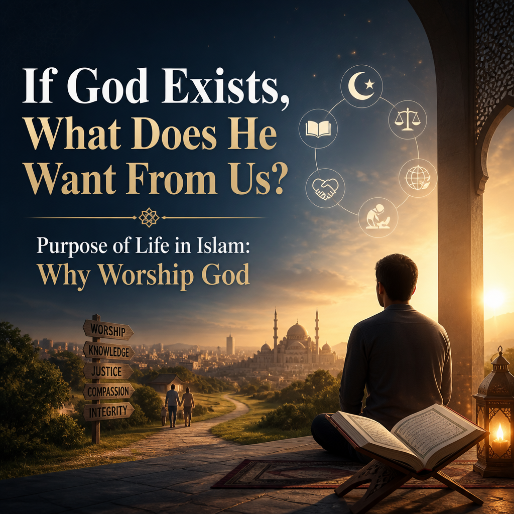 If God Exists, What Does He Want From Us? (Purpose of Life in Islam: Why Worship God) + (banner)