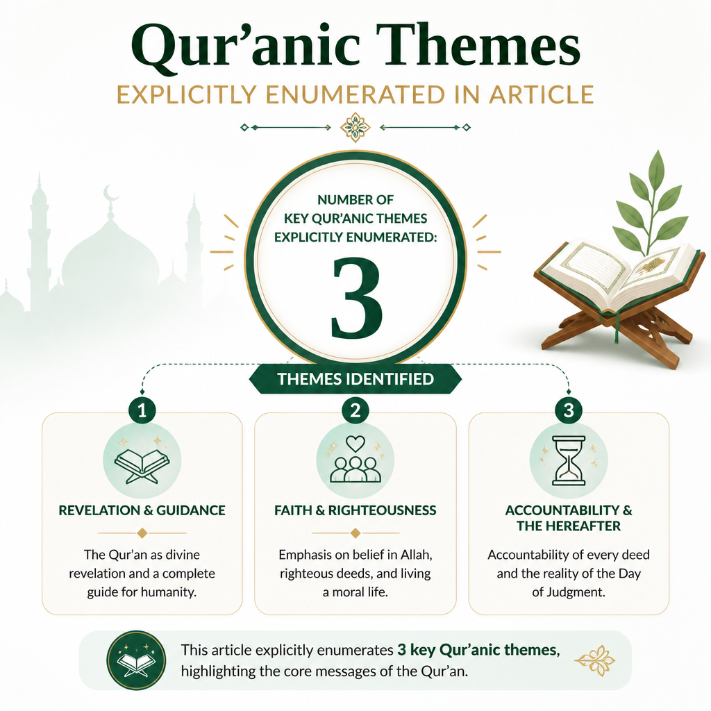 Key Qur’anic themes listed (pure monotheism)