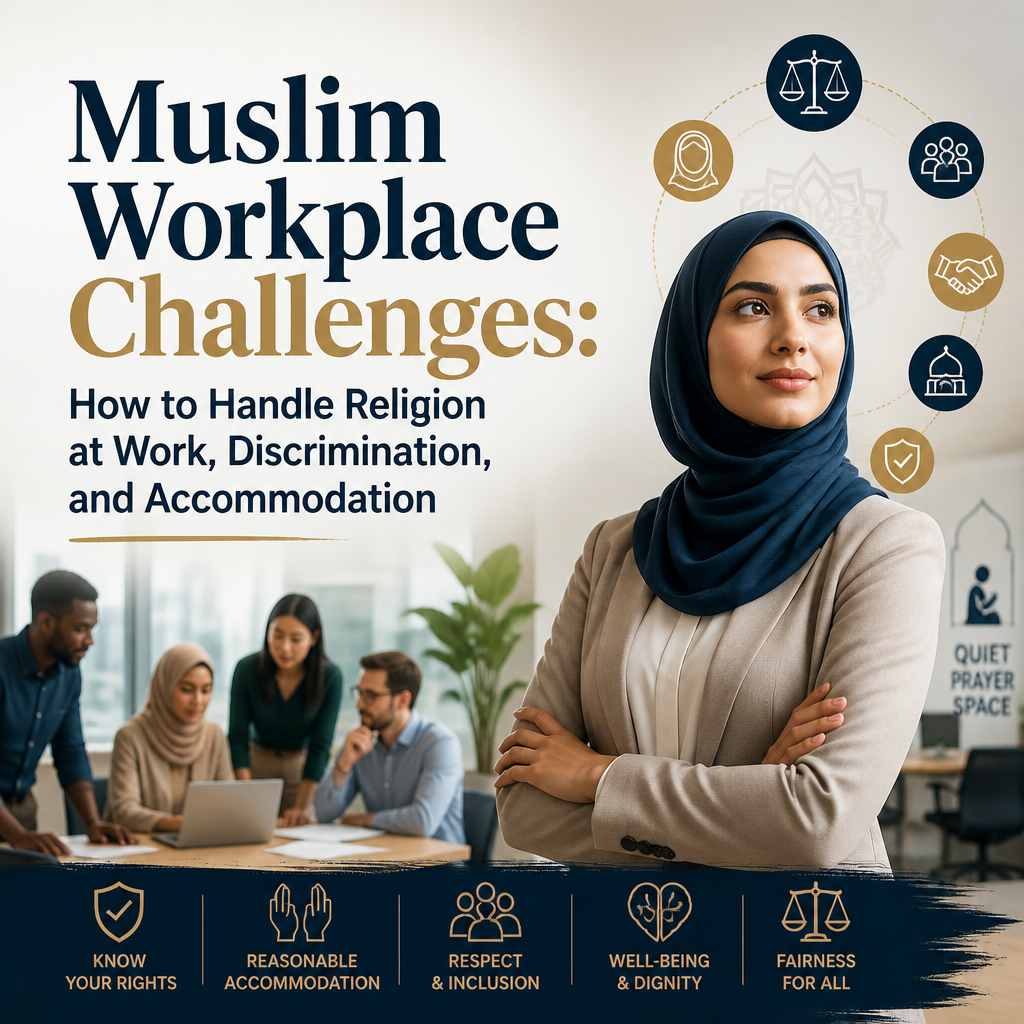 Muslim Workplace Challenges: How to Handle Religion at Work, Discrimination, and Accommodation + (banner)