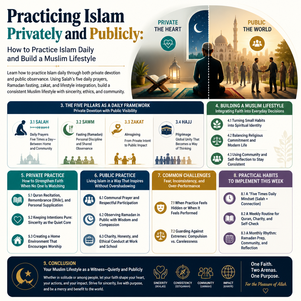 Practicing Islam Privately and Publicly: How to Practice Islam Daily and Build a Muslim Lifestyle + (infograph)