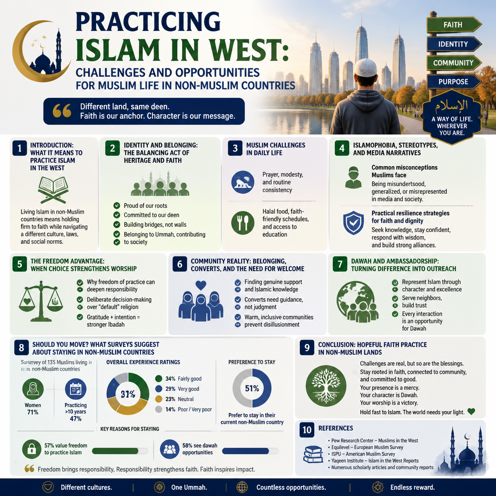 Practicing Islam in West: Challenges and Opportunities for Muslim Life in Non-Muslim Countries infographic