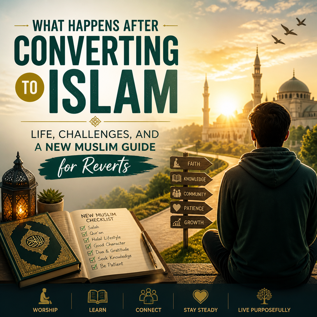 What Happens After Converting to Islam: Life, Challenges, and a New Muslim Guide for Reverts + (banner)