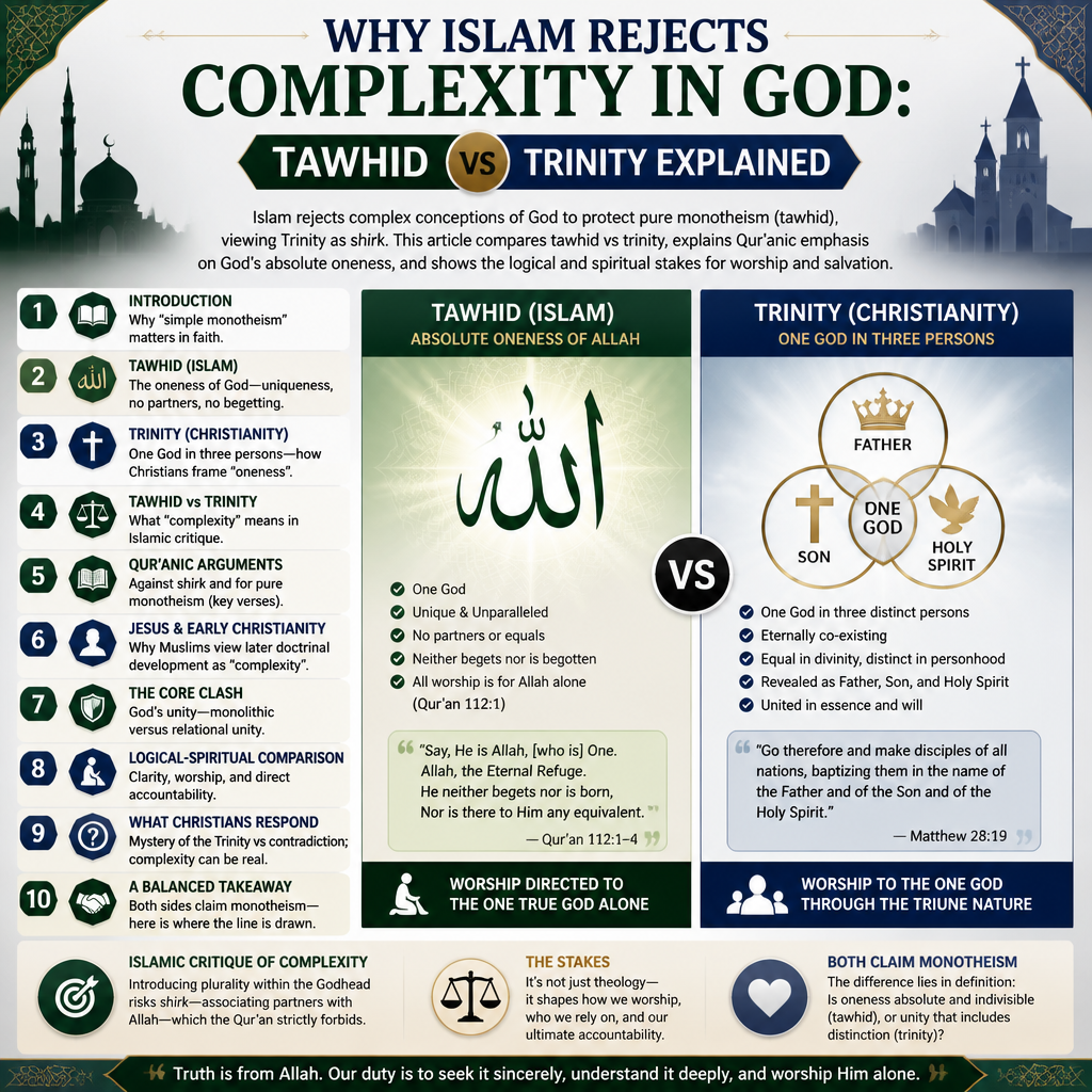 Why Islam Rejects Complexity in God: Tawhid vs Trinity Explained + (infograph)