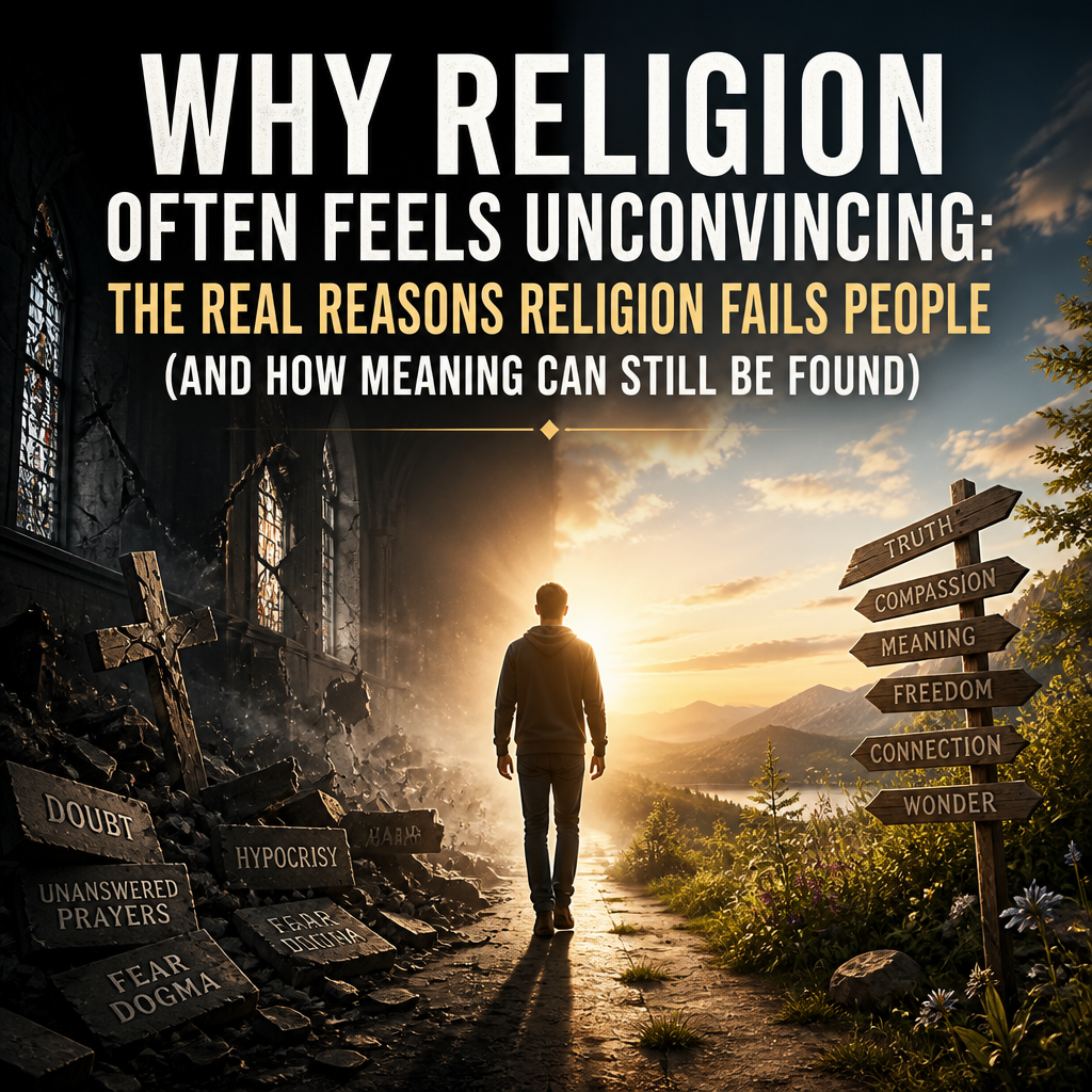Why Religion Often Feels Unconvincing: The Real Reasons Religion Fails People (and How Meaning Can Still Be Found) + (banner)